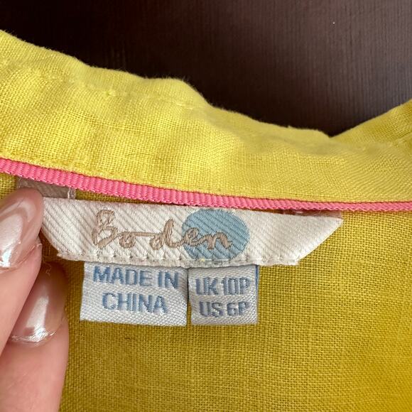 BODEN | Sienna Yellow Linen Button Front Blouse | Size 10 P - Picture 4 of 5